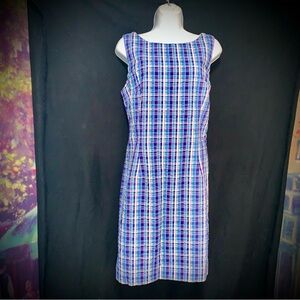 Women’s Size 12 MODA International Plaid Sleeveless Dress Blue Purple White